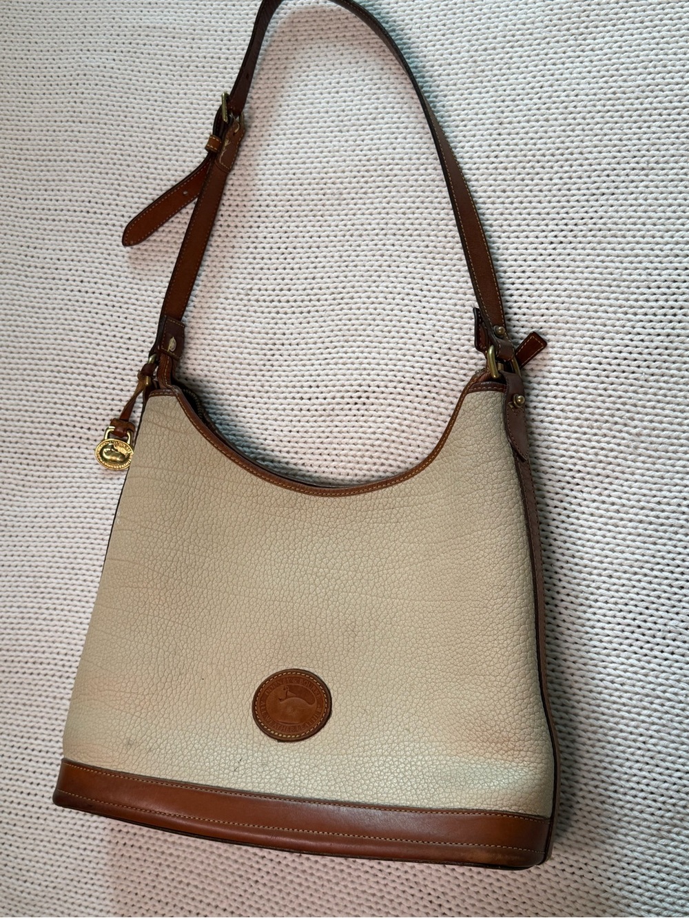Dooney & Bourke Vintage Cream and Brown Leather Shoulder Bag